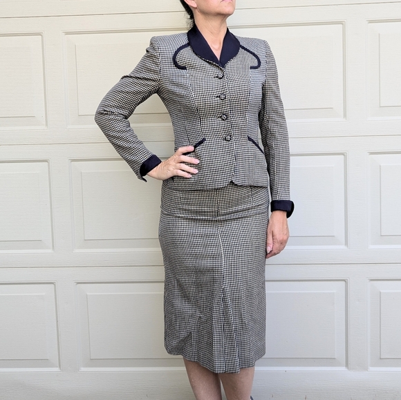 1940's HOUNDSTOOTH WOOL SKIRT SUIT jacket set 40's XS S - Picture 6 of 13
